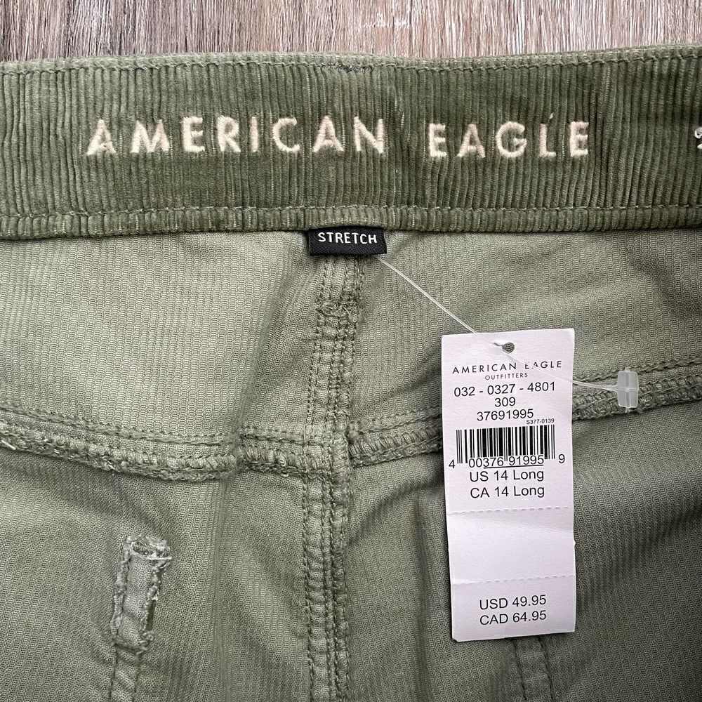 NWT American Eagle Stretch Green Corduroy High-Rise Jeggings - Size: 14 Long - Picture 3 of 7